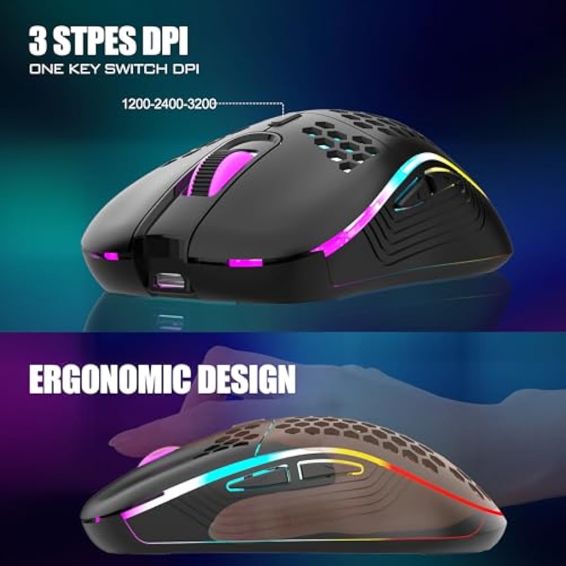 RedThunder K62 Wireless 60% RGB Gaming Keyboard and Mouse Combo, UK Layout 62 Keys Ultra Compact Backlit Mini Keyboard, Lightweight Cellular Optical Mouse, Portable Set for PC PS5 Xbox Gamers (Black)