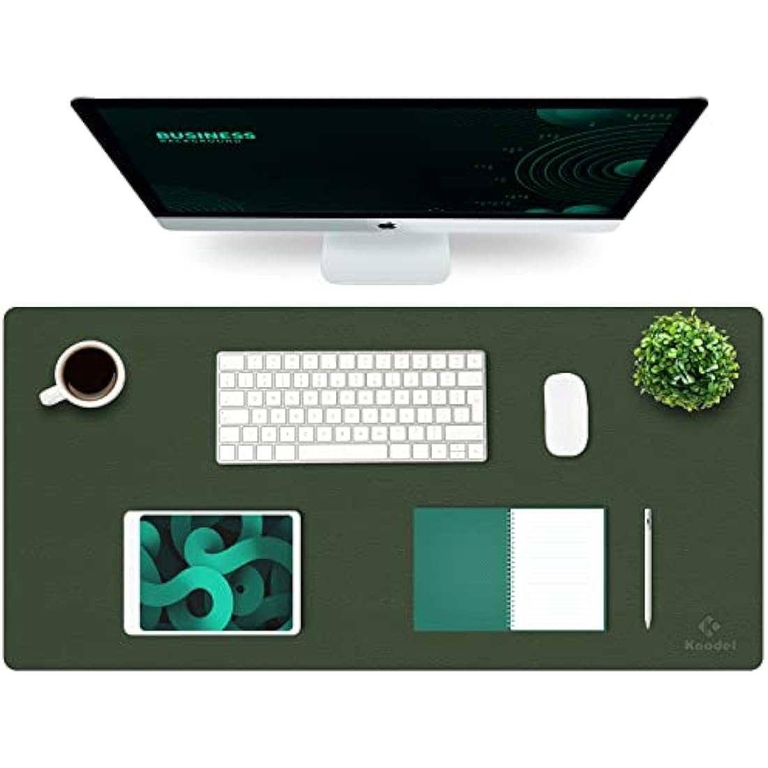 K KNODEL Large Office Leather Desk Mat, Mouse and Keyboard Pad, Computer and Laptop Mat, Desktop Protector and Cover, Writing Pad and Blotter (90x43cm, Dark Green)