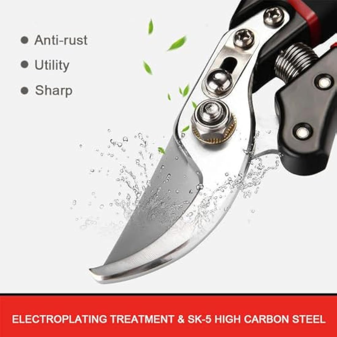 Kynup 2 Pack Secateurs Scissors, Professional Garden Secateurs, Sharp SK-5 Steel Blade, Strong & Anti-Rust Pruning Shears, Anti-Slip Handle, Plant Gardening Tree Trimming Garden Tool (Black & Red)