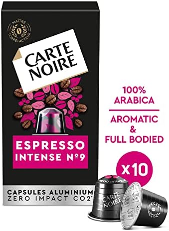 Carte Noire, Espresso Intense, 100 Aluminium Capsules Compatible with Nespresso Original Coffee Machines, with Dried Fruit and Chocolate Notes, 100% Arabica, Intensity 9/10, 10 Packs