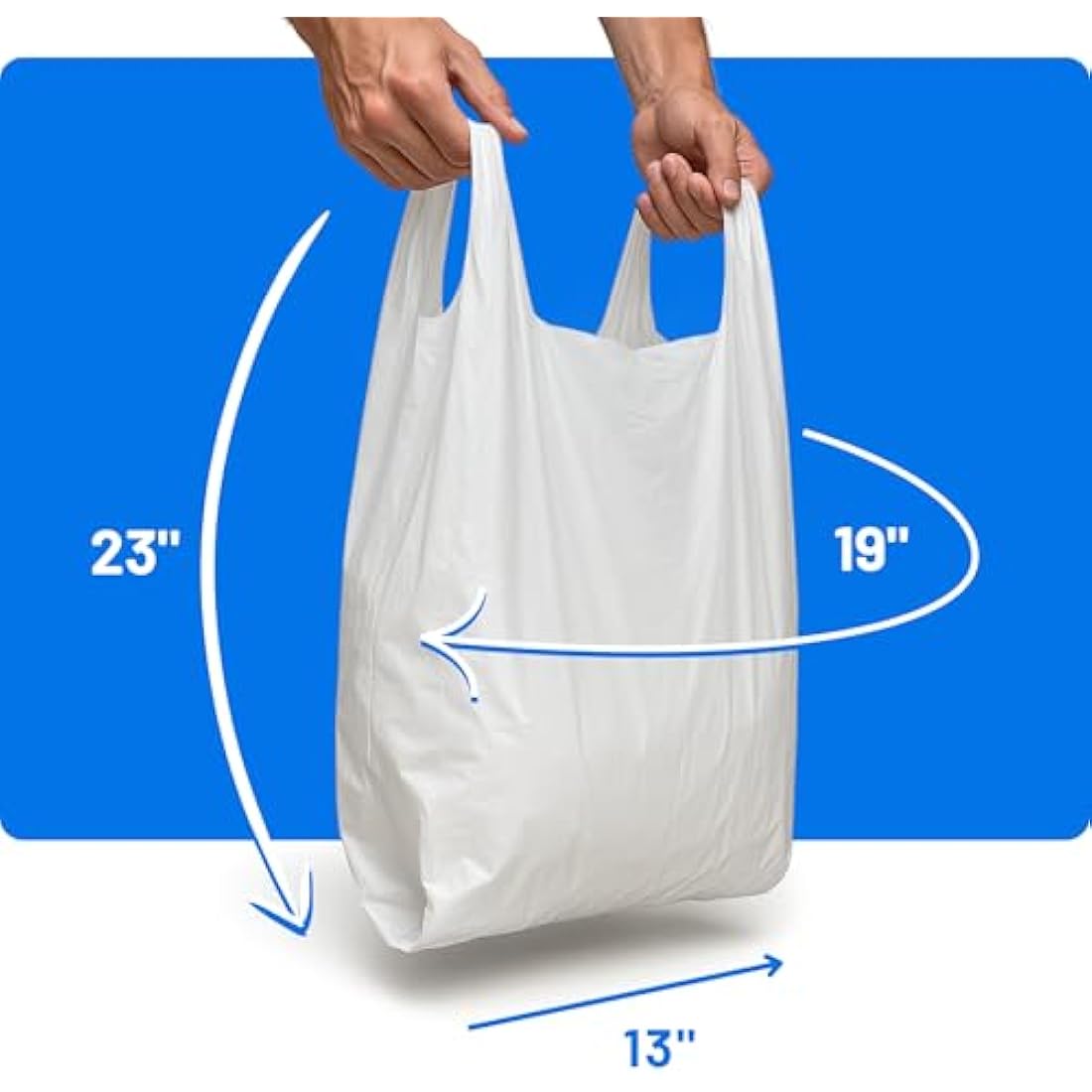 PWgoods Plastic Carrier Bags White - Standard Retail Size 13x19x23, 1000 Pack, Heavy Duty Large Carrier Bag with Handles, Groceries Retail Shopping Takeaway Bin