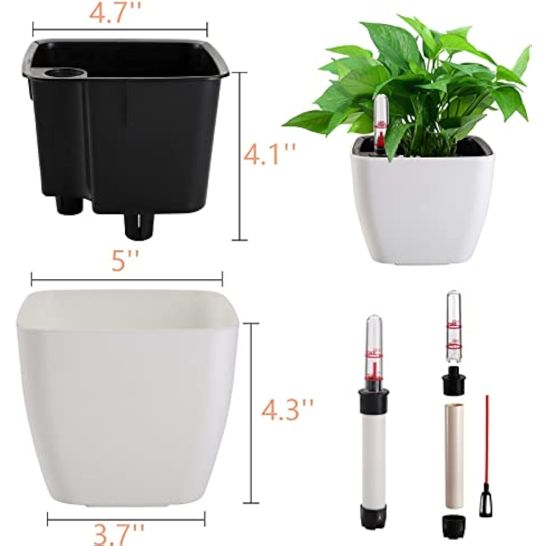 yarlung 6 Pack Self Watering Planter with Water Level Indicator, 5 Inch/12.7cm Plastic Plant Flower Pots Nested Container for Indoor Plants, Herbs, Aloe, Outdoor Gardening