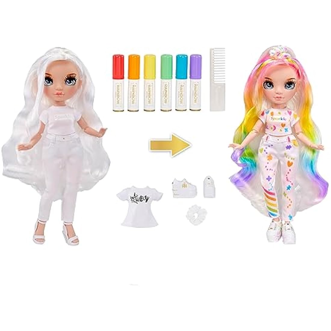 Rainbow High Colour & Create Fashion DIY Doll - Blue Eyes, Straight Hair, Bonus Top & Shoes, and Washable Rainbow Markers - Colour, Create, Play, Rinse, Repeat - For Kids 4-12 Years Old & Collectors