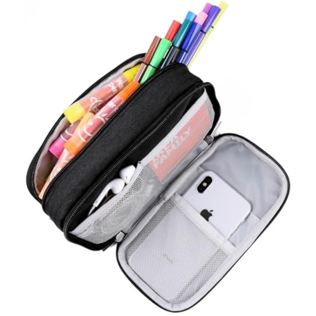 YONZONE Pencil Case Large Capacity Pencil Cases Big Pencil Bag Pen Pouch Holder for Boys Girls Teenage, 3 Compartments Stationery Office School Supplies High Storage Organiser Makeup Bag Adult, Black