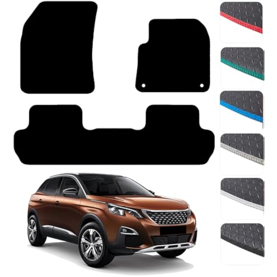 GCM - Car Floor Mats for Peugeot 3008 2016 To 2024 (Also for Hybrid) Full Floor Protection - Anti Slip & Fit Rubber Car Mats with Clips Easy to Clean Heavy Duty for All-Weather - Red Edging, Rubber