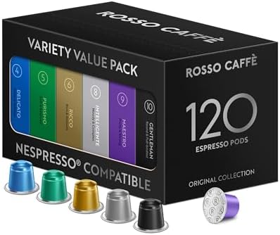 ROSSO CAFFÈ 120 Nespresso Machine Compatible Capsules, Variety Pack, 6 Flavours, Aluminium Coffee Pods