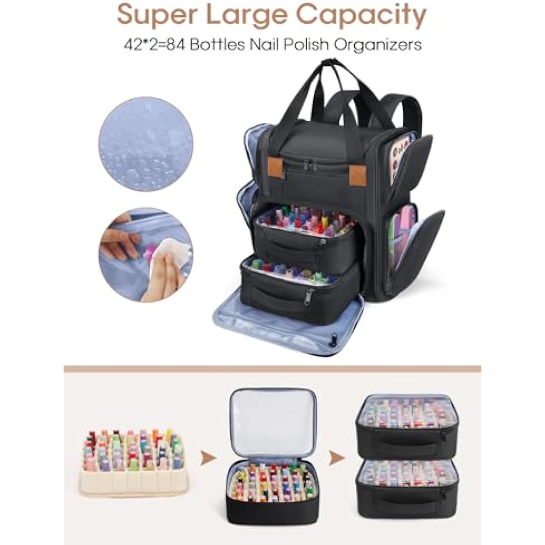 Deciniee Nail Polish Storage Organizer Bag: Large Gel Nail Polish Backpack Holds 84 Bottles Nail Polish and Nail Lamp - Double Layer Nail Varnish Storage Bag for Women Girl