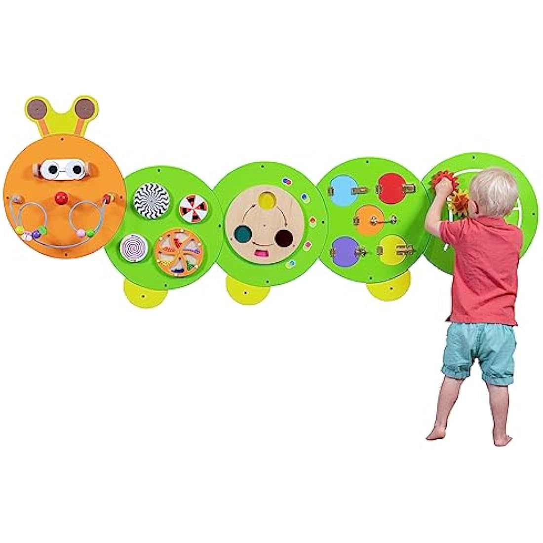 SPARK & WOW Caterpillar Activity Wall Panels | Ages 18m+ | Montessori Sensory Wall Toy | 6 Activities | Busy Board | Toddler Room Decor