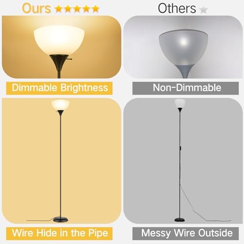 OUTON Dimmable Upligther Floor Lamp with Remote Control, 3000K-6000K Adjustable Color Temperatures, Bulb Included, 1H Timer, LED Bright Tall Torchiere Standing Lamp for Living Room, Bedroom, Office