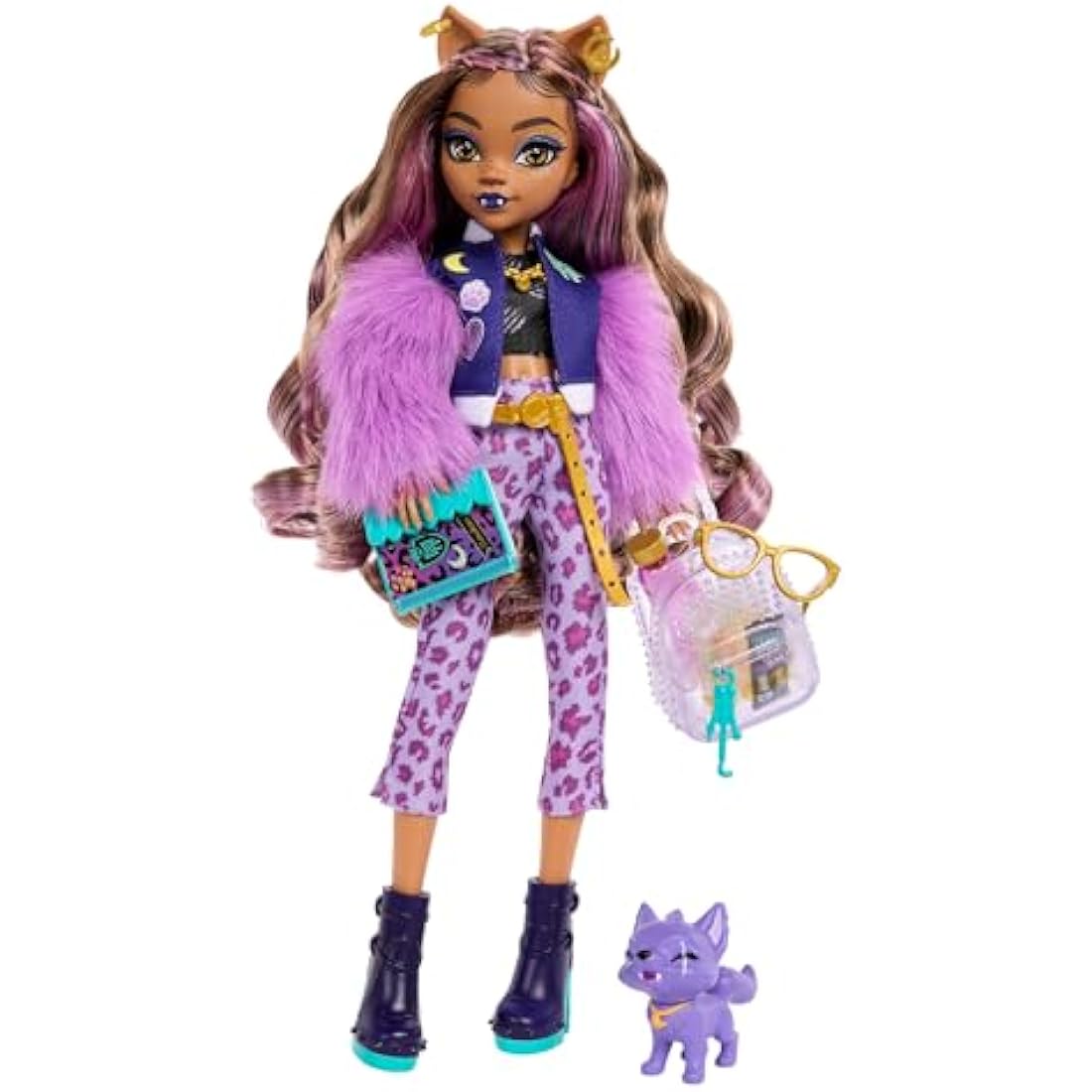 Monster High Clawdeen Wolf Doll with Pet Dog Crescent and Accessories like Backpack, Planner, Snacks and More, HRP65