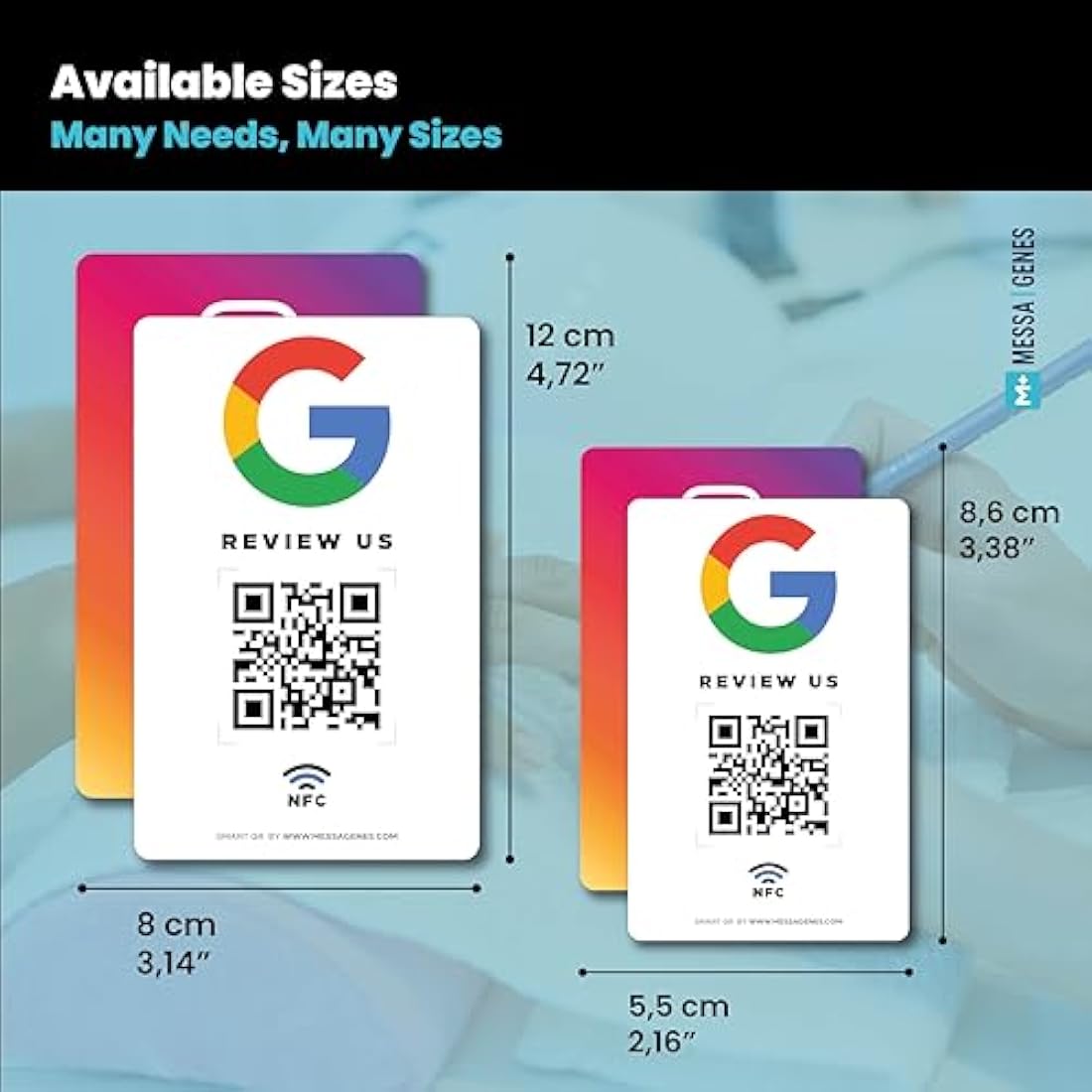 MESSAGENES | PVC Card Review Us on Google QR Code and NFC + Instagram | NFC Business Card Google Reviews + Instagram | Reusable QR Code for Reviews and Followers | Pack 2 Units | Reviews and Followers