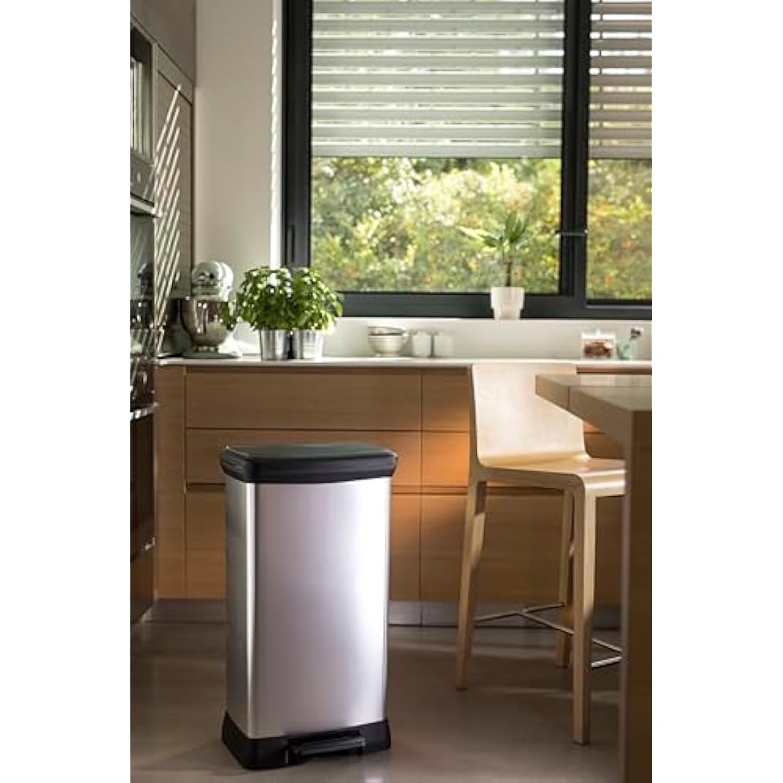 Curver Metal Effect 70% Recycled Kitchen Pedal Touch Deco Bin 50 Litres - Silver