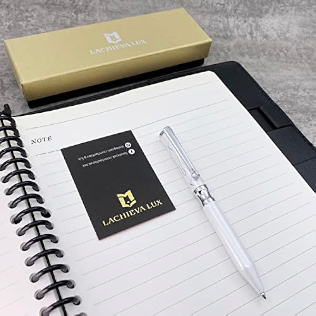 LACHIEVA LUX Pearl White Elegant Crystal Executive Metal Ballpoint Pen with German-made P900M Refills, Luxury and High end Writing Instruments for women-White
