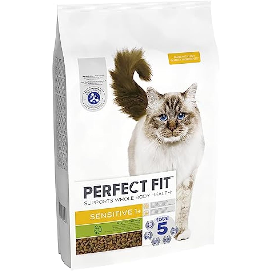 Perfect Fit Sensitive Adult 1+ Complete Dry Cat Food for Adult Cats Aged 1+ Years, Rich in Turkey, 1 Bag (7 kg)