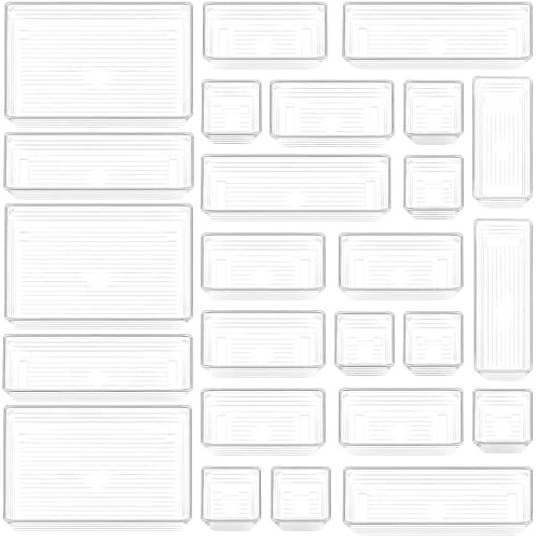 DCA 25 PCS Clear Plastic Drawer Organizer Tray, Bathroom Organizers and Storage Bins for Makeup, Kitchen Utensils, Jewelries, Gadgets, Office Desk