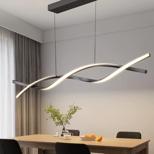 Mikeru 100CM Wave Pendant Light, Black Modern Chandelier Breakfast Bar Island Lighting 3000K/4500K/6000K 3 Color 10% to 100% Fully Dimmable Lamp for Dining Room, Kitchen