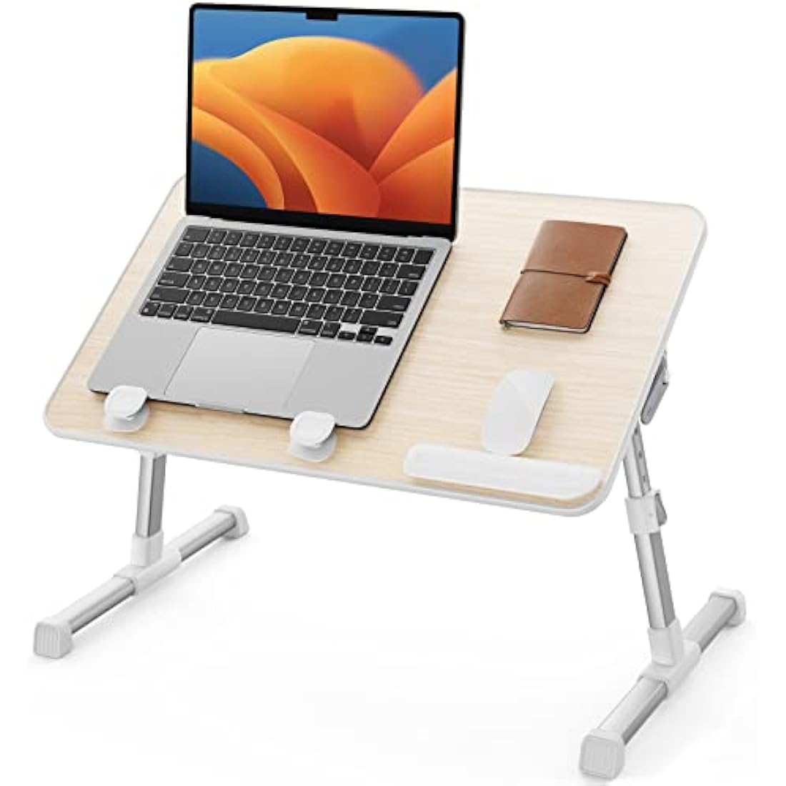 SAIJI Table, Bed Table Height Adjustable, with 4 Adjustable Angles, Foldable Laptop Desk, for Sofa Couch Floor Work Study Reading Writing Breakfast, Fits up to 17'' Laptop (60 x 33 cm, Teak)