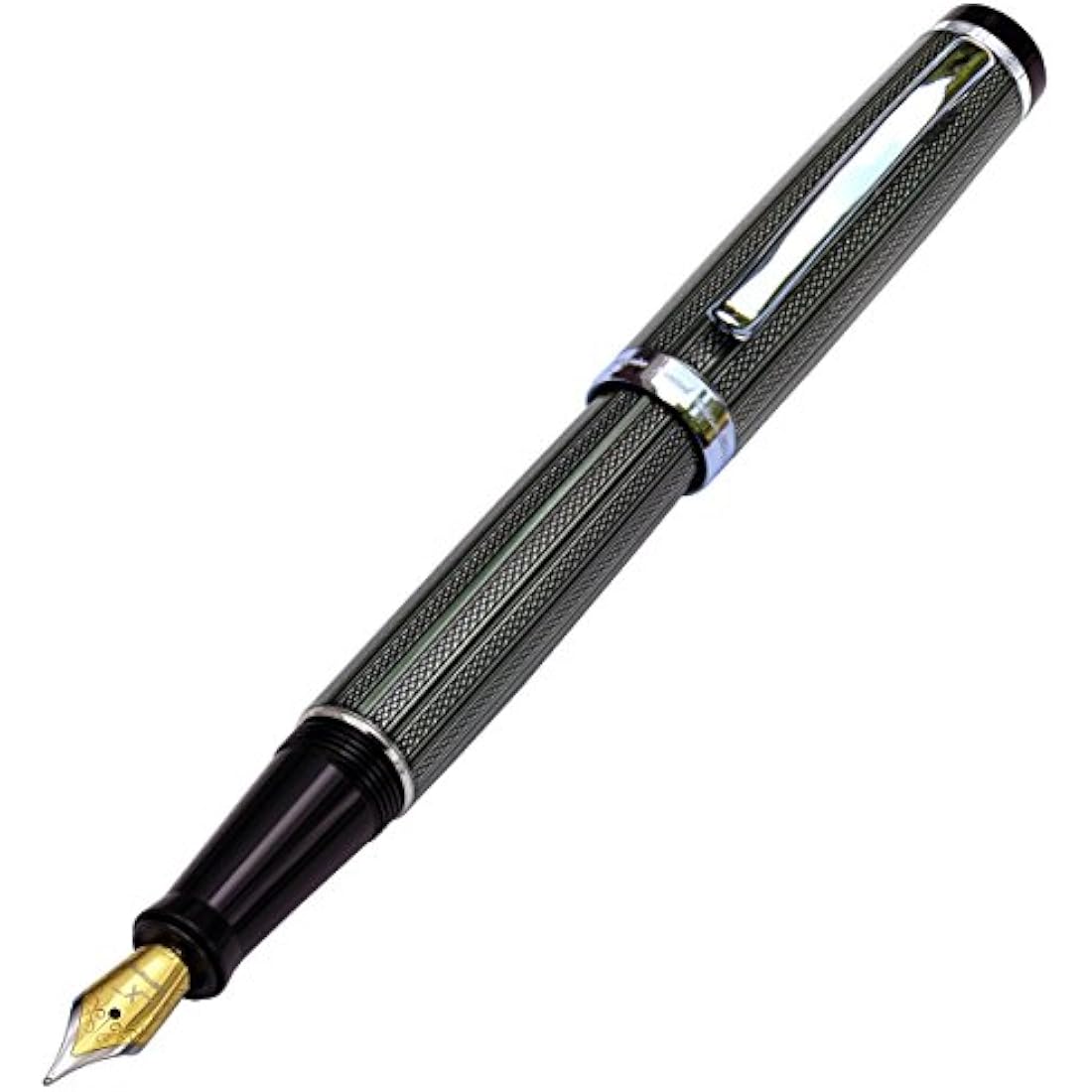 Xezo Incognito Fountain Pen, Extra Fine Nib. Zinc Green Color with Pure Platinum Plating. Handcrafted, Limited Edition, Serialized