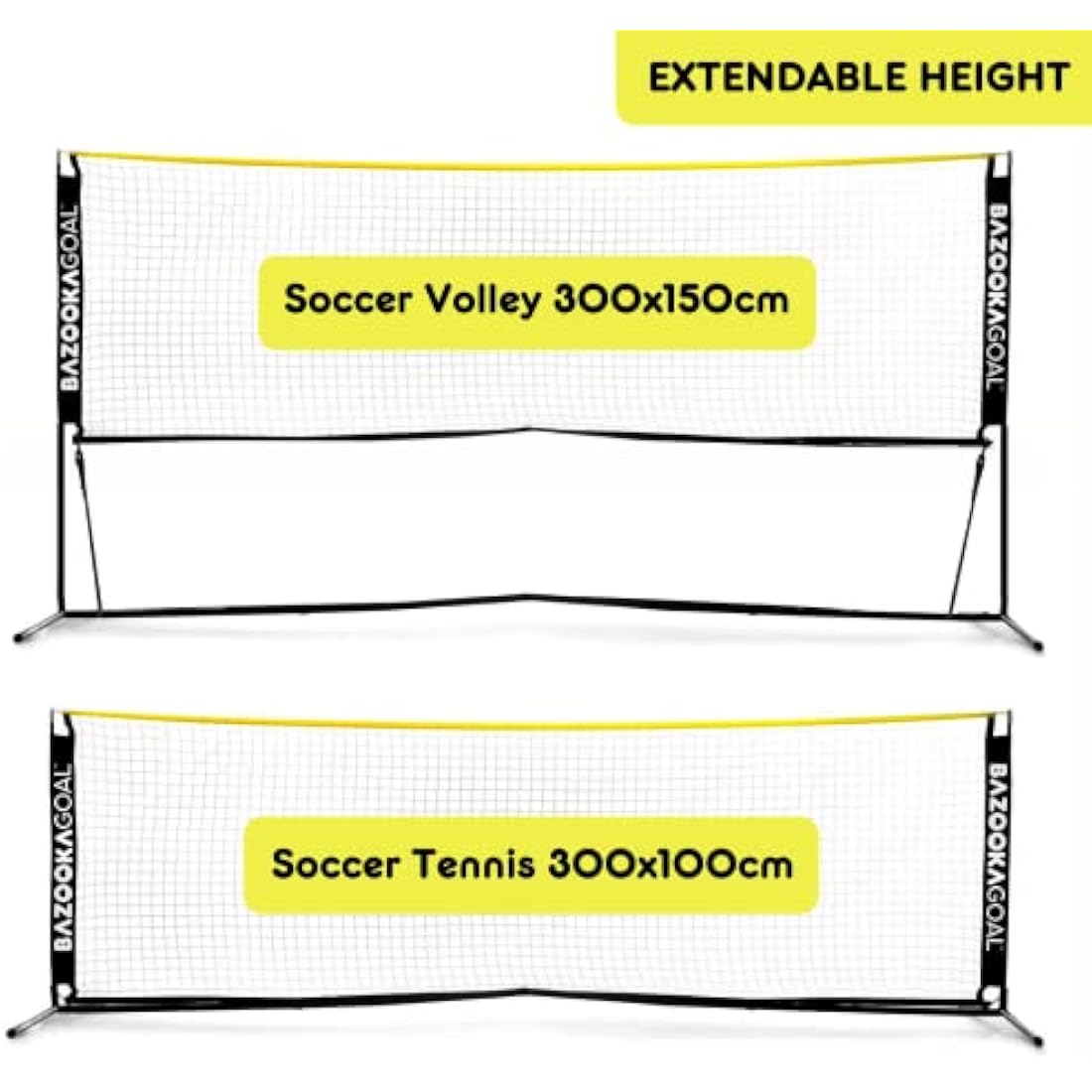 BazookaGoal Football Tennis Net 9.8x3.3ft Complete Set – Adjustable and Foldable Volleyball Net Training Tennis Net for Kids and Adults