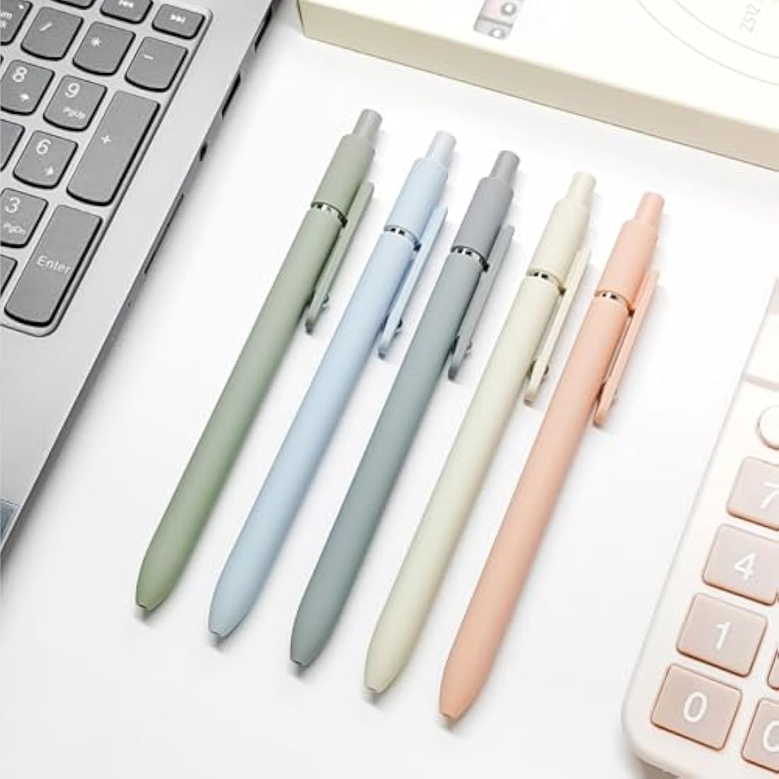 UIXJODO Gel Pens, 5 Pcs 0.5mm Japanese Black Ink Pens Fine Point Smooth Writing Pens with Silicone Grip, High-End Series Metal Clip Retractable Pens (5 Pcs Morandi)