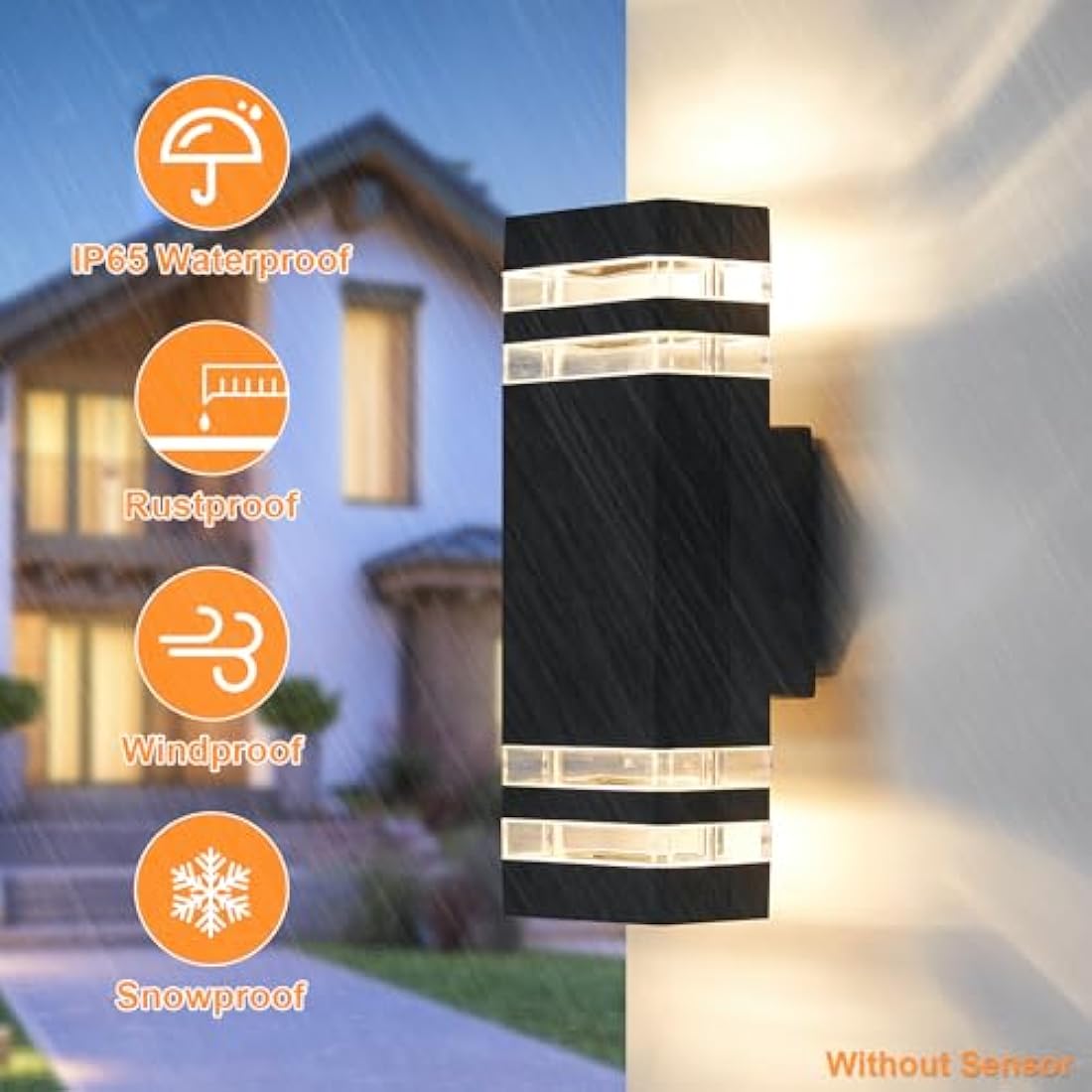 CELAVY Outdoor Wall Lights Mains Powered Outside Up Down Lights, IP65 LED Porch Front Door Light, Square External GU10 Modern Lighting Exterior Electric Sconce Lamp Wall Mounted for House, Black
