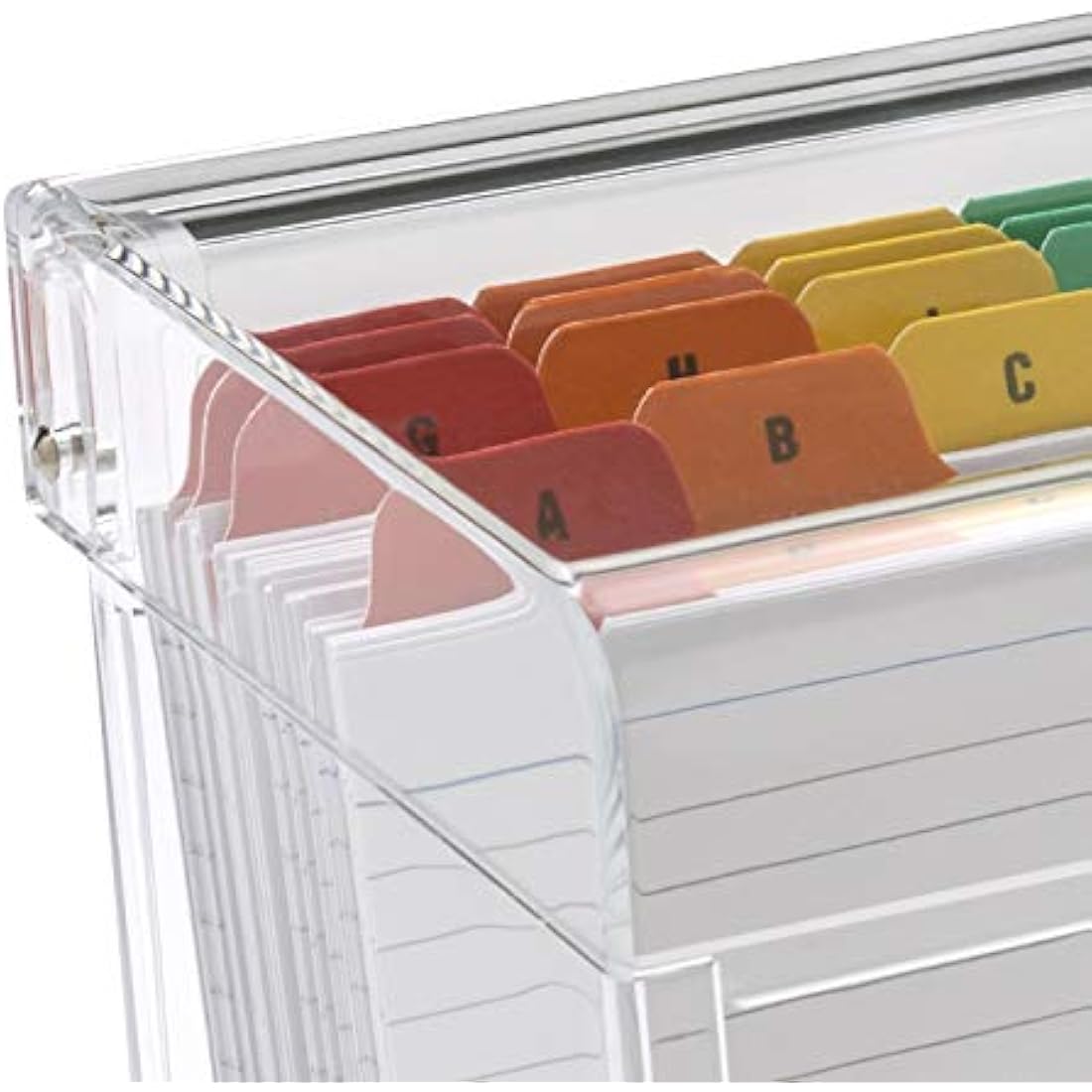 OSCO Clear Acrylic Index Box | Large | A to Z Divider Tabs | 100 Lined Note Sheets Included (7" X 5") | Ruled Revision Flash Cards | Recipe Notes | Office Contact Filing | Fits 177 x 127 mm Docs