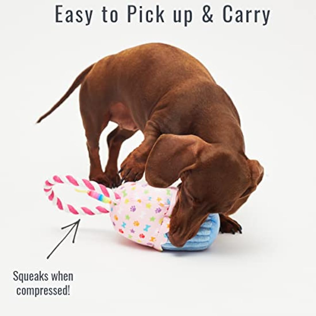 Pet London Happy Birthday Cupcake Dog Toy with Squeaker and rope tug-Celebrate Your Dog's Bday or Adoption Gift