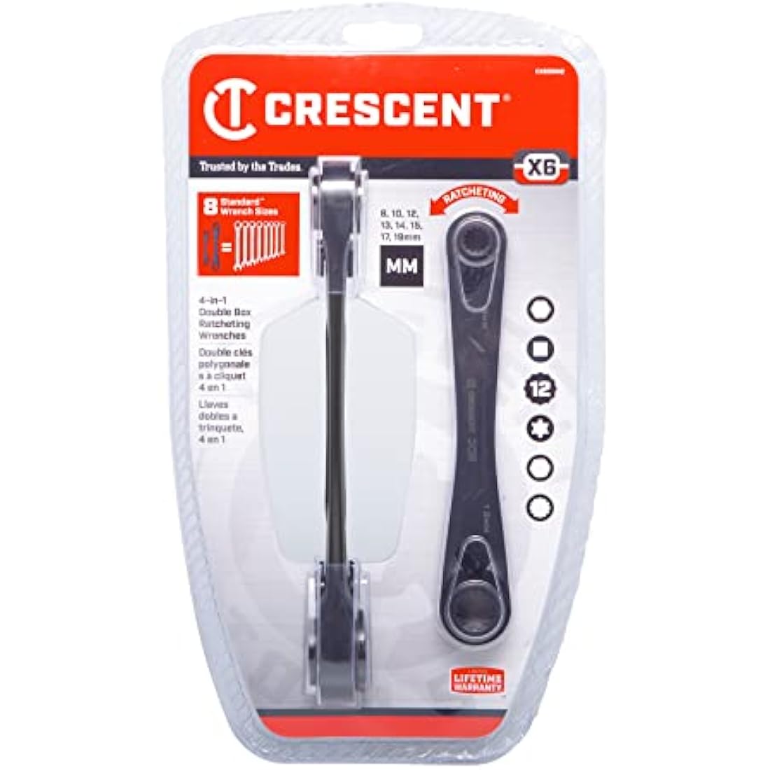Crescent CX6DBM2 2 Piece X6 4-in-1 Double Box Ratcheting Wrench Set Metric, 8-19mm