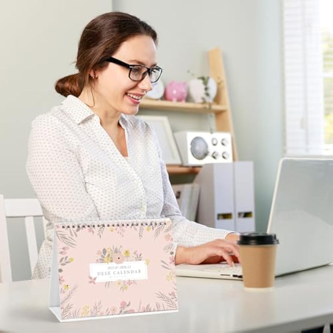 MOKANI Desk Calendar 2025-2026, Small Standing Desktop Calendar (Jul.2025-Dec.2026), Academic Monthly Planner with 234 Stickers and Multi-country Holidays Marked- 20.5 X15cm