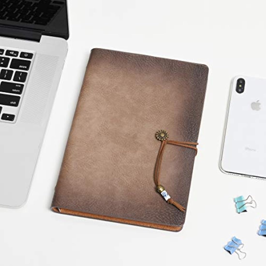 WONDERPOOL A5 Leather Diary Lined Paper Notebook & Pen - Refillable 6 Ring Binder Writing Spiral Journal with Ruled Notepads for Office Travel Work and Plan Agenda(a-Maroonpink, A5)