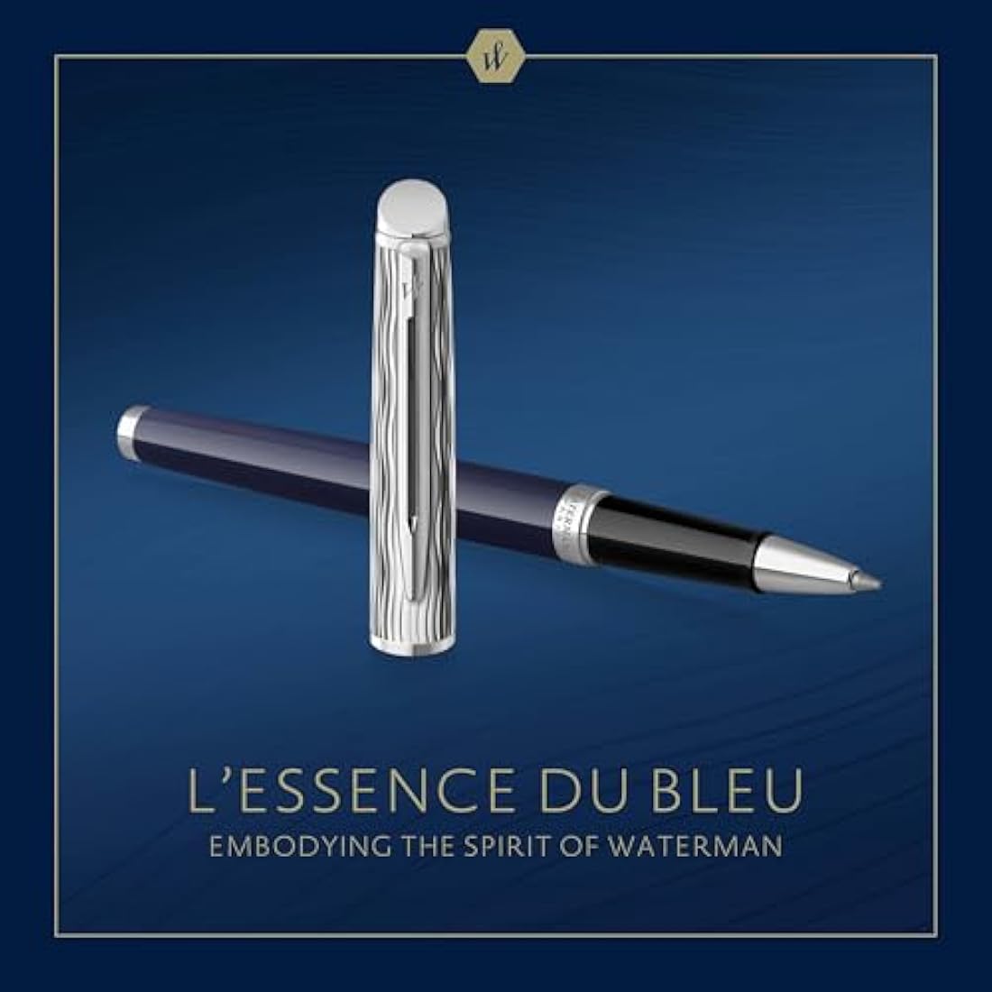 Waterman Hémisphère Rollerball Pen | Metal & Blue Lacquer | Chiselled Cap | Black Ink | Gift Box