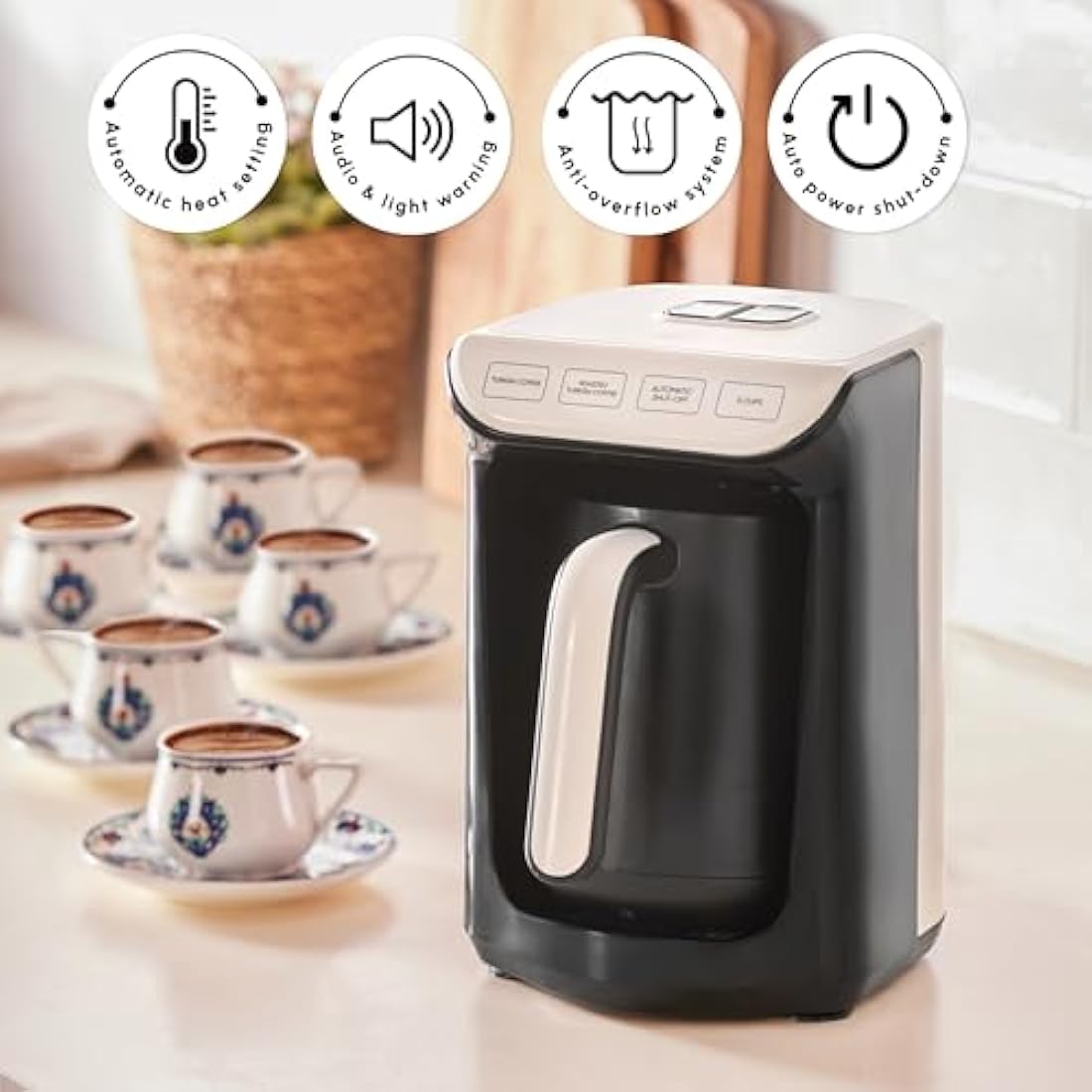 KARACA Hatır Köz Turkish Coffee Machine for 5 People, 535W, Fully Automatic, Simple & Traditional Turkish Coffee Maker, Cream