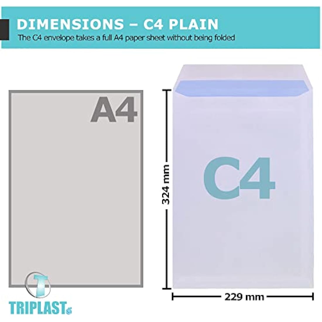 Triplast 50 x C4 White Self Seal Security Envelopes (Size: 324x229mm) | Fully Opaque, Self Sealing & Printer Safe Mailing Paper Envelopes | Ideal for Everyday Home, Office & Commercial Use