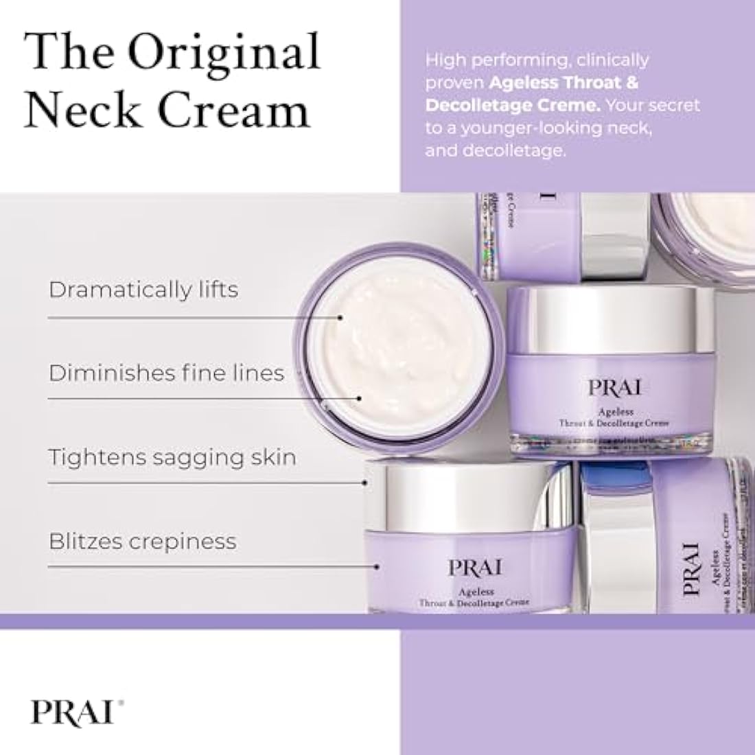 PRAI Ageless Throat & Decolletage Creme 50ml - Anti-Ageing, Collagen Boosting Skincare Cream - Tightens & Firms Skin, Reduces Wrinkles - Luxury Neck Moisturiser With Hyaluronic Acid - 7 Day Results