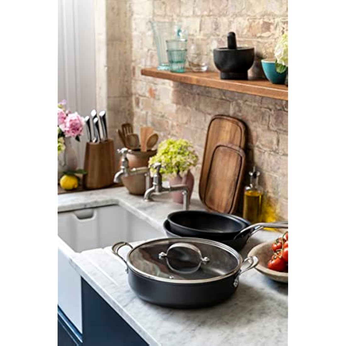 Tefal Jamie Oliver Cook's Classics Hard Anodized Shallow Pot, 30 cm, 5.4L, Non-Stick Coating, Heat Indicator, Riveted Handle, Oven-Safe Kitchen Pan, All hobs Compatible Including Induction, H9129943