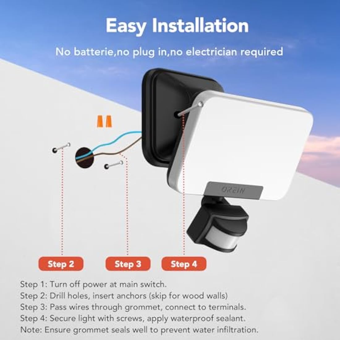 OREiN Security Lights Outdoor Motion Sensor, 24W Warm/Nature/Cool White Adjustable 2800 Lumen PIR Motion Sensor Floodlight, IP65 Waterproof, Outside Light Mains Powered for Garden, Patio. 2 Pack