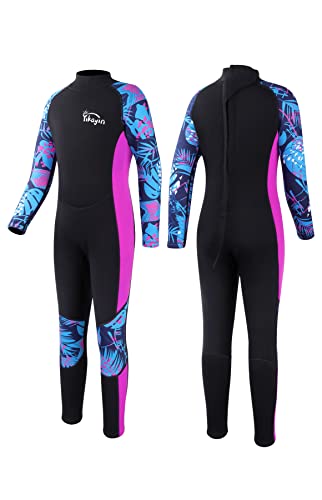 Yikayin Kids Wetsuit Full Length, 2.5MM Teens Diving Swimming Suit Back Zipper, Boys Girls Neoprene Wetsuit for Swimming Diving Snorkeling Surfing SUP
