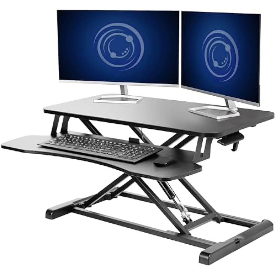 VIVO Standing 81 cm Desk Converter, Height Adjustable Riser, Sit to Stand Dual Monitor and Laptop Workstation with Wide Keyboard Tray, Black, DESK-V000K