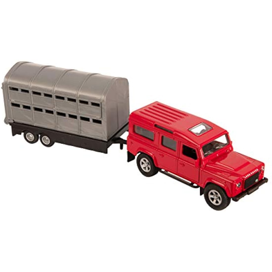 NEW 4X4 GREEN/ RED LAND ROVER CAR WITH SILVER LIVESTOCK TRAILER 1:43 SCALE TEAMSTERS