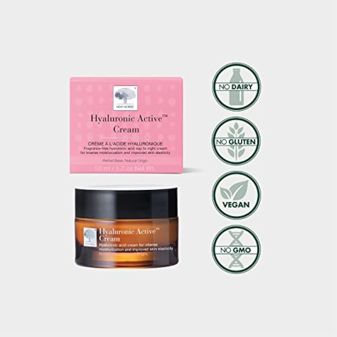 New Nordic Hyaluronic Active Cream with Hyaluronic Acid & Shea Butter - Improve Skin Elasticity & Reduce Visibility of Wrinkles - Odour Free - 50 ml