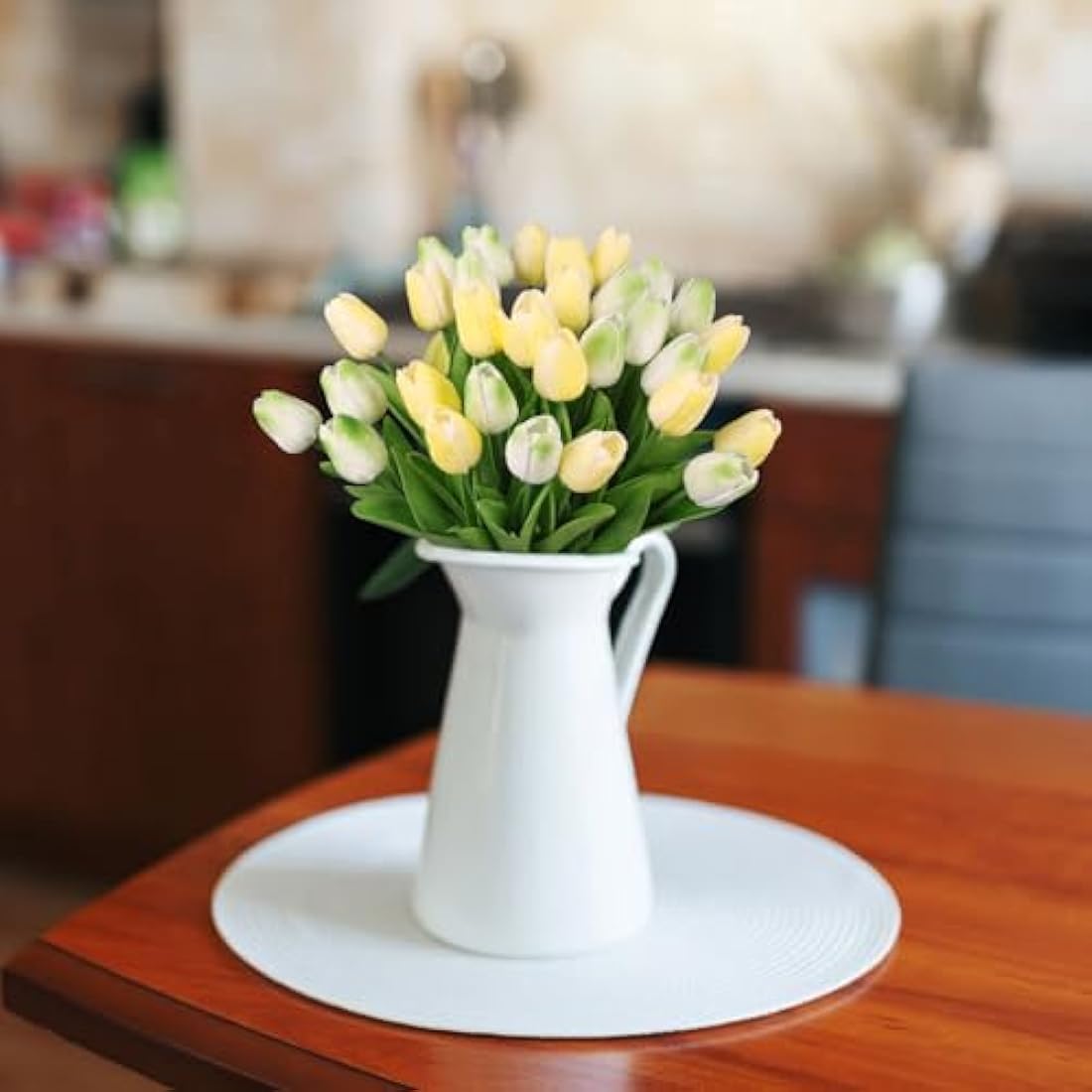 N&T NIETING Artificial Tulips Flowers, 12Pcs Fake Tulip Real Touch Latex Faux Tulips Flowers Bouquet for Wedding Floral Arrangements Mother's Day Home Easte Decoration(Mix Green)