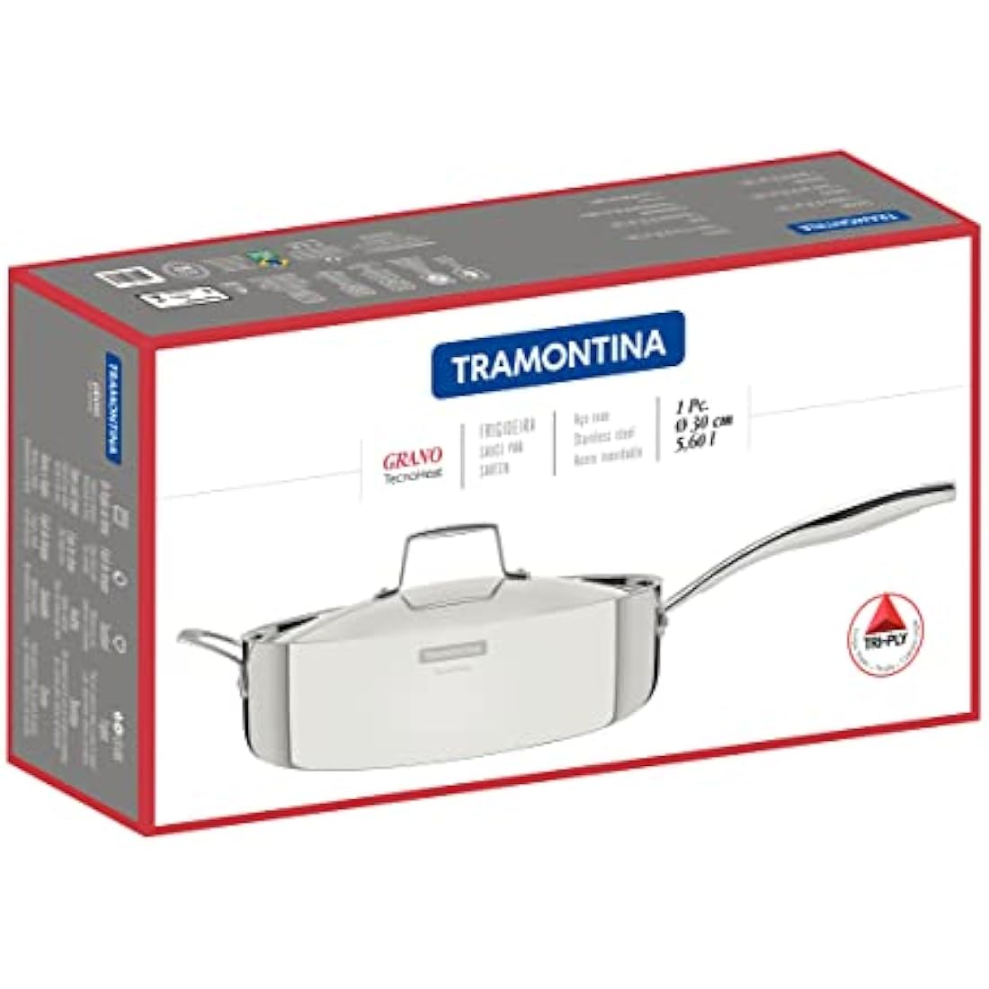 Tramontina 3-Ply Stainless Steel Frying Pan with lid 30cm (5.6l)