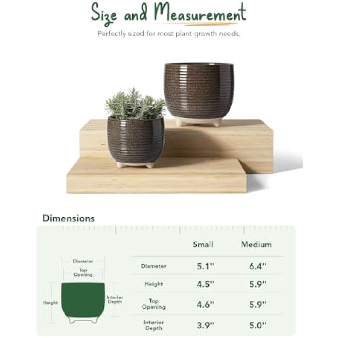 LE TAUCI Ceramic Plant Pots, 12 + 16 cm Footed Pots for Plants, Cute Modern Flower Pots for House and Office, Small Indoor Planters with Drainage, Reactive Glaze Black