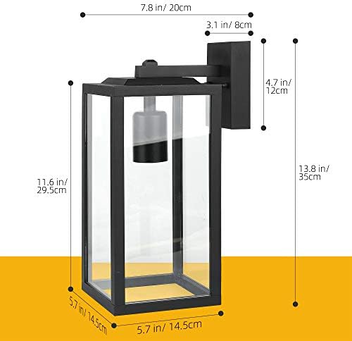 BRIMMEL Outdoor Wall Lights Aluminum Black Lantern Porch Light for Entryway Doorway, Outdoor Wall Lantern with Anti-Rust Sconce Light Fixture with Clear Glass Shade, Matte Black