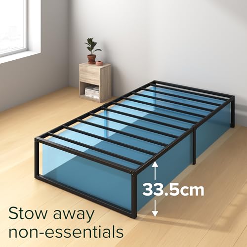 Zinus Lorelai Single Bed frame - Bed 90x190 cm - 36 cm Height with Underbed storage - Metal Platform Bed frame with Steel slat support - Black