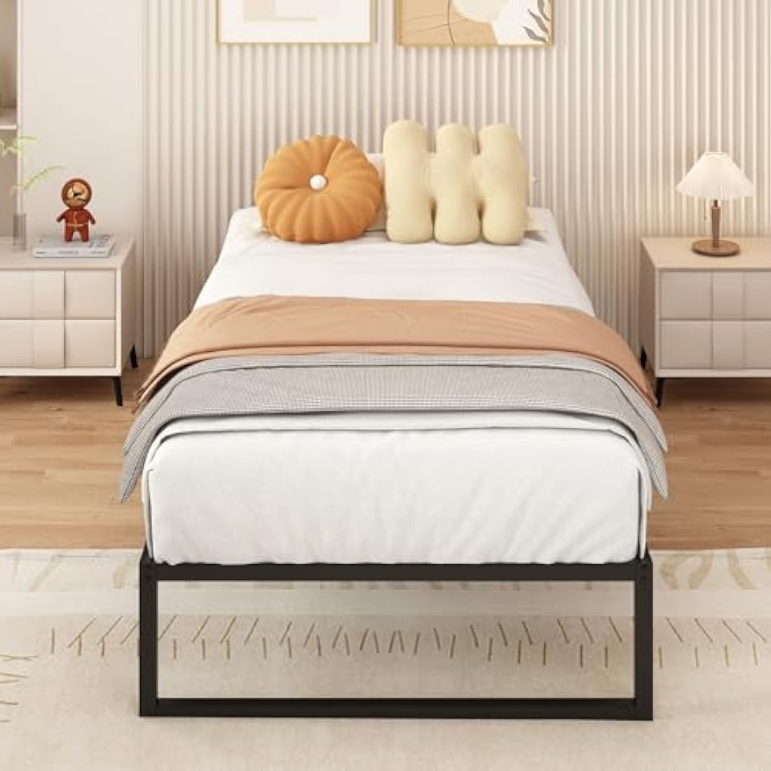 Yicensen Single Bed Frame 90x190 cm, Metal Bed Frame Single with Steel Slat Support, Easy Assembly, Noise Free, No Box Spring Needed, 30cm High, Black