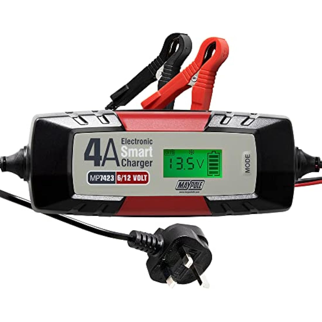 Maypole 4A Dual Voltage 6/12V Electronic Smart Car Battery Charger Fully Automatic 5 Stage Charging Cycle Lead Acid AGM