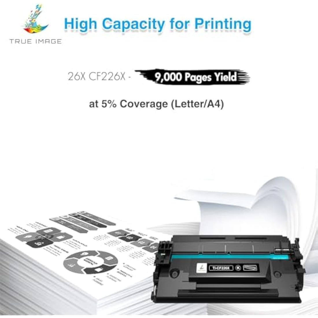 TRUE IMAGE Compatible Cartridge Replacement for HP 26X CF226X 26A CF226A LaserJet Pro MFP M402dn M402n M426dw M426fdw M426fdn M402dw M402d M426 M402 Toner (Black, 2-Pack)