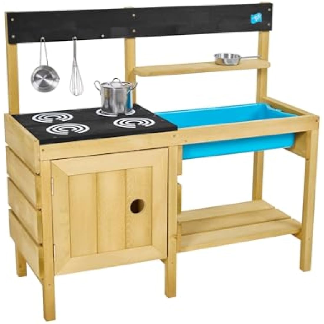TP Toys, Junior Chef Mud Kitchen, FSC Certified Timber, Wet and Dry Activity, Includes Splash Tub, Pans and Accessories. For Sand, Water, Sensory and Messy Play, For Ages 3 Years +