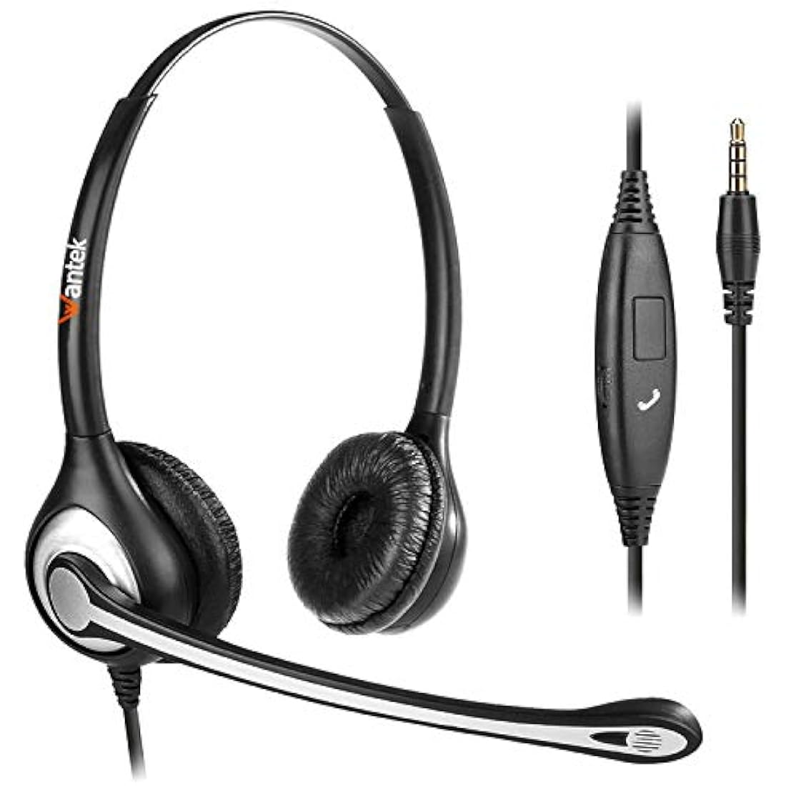 Wantek Cell Phone Headset Binaural with Noise Canceling Mic and Adjustable Fit Headband for iPhone Samsung Huawei HTC LG ZTE Blackberry Mobile Phone and Smartphones with 3.5mm Jack(F602J35)